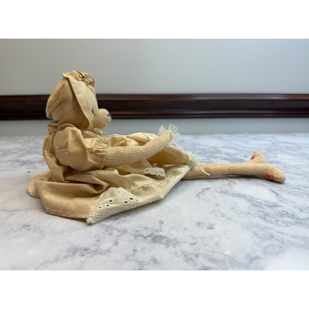 Vtg Lee & Lee Dallas Teddy Bear Plush Victorian Eyelet Dress Bonnet Cream 14" - Picture 3 of 12